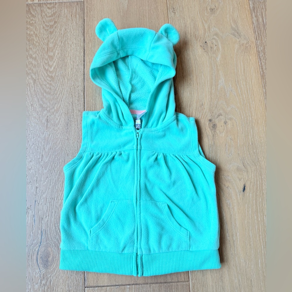 Carter’s zip up fleece hoodie vest mint green size 18 months hoodie with ears!